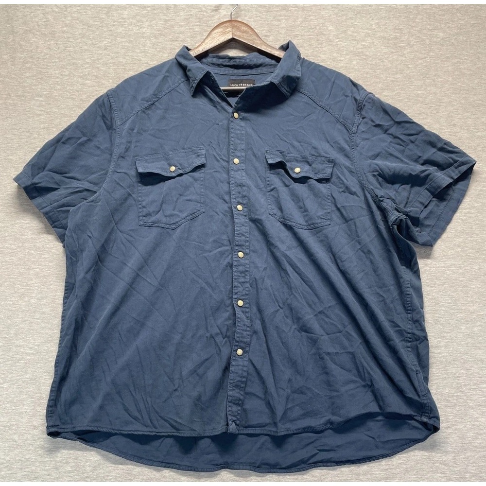 Lucky Brand Utility Shirt Mens 2XL Navy Blue Cotton Short Sleeve Pearl Snap